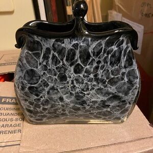 Elegant vintage Murano hand blown glass purse vase purse